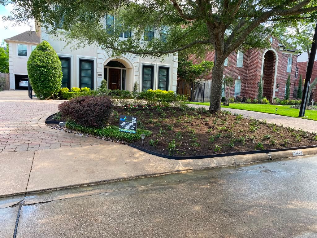 Wide view of a completed residential planting project
